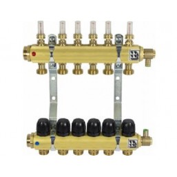 Коллектор латунный для теплого пола на 6 отводов, 9051600